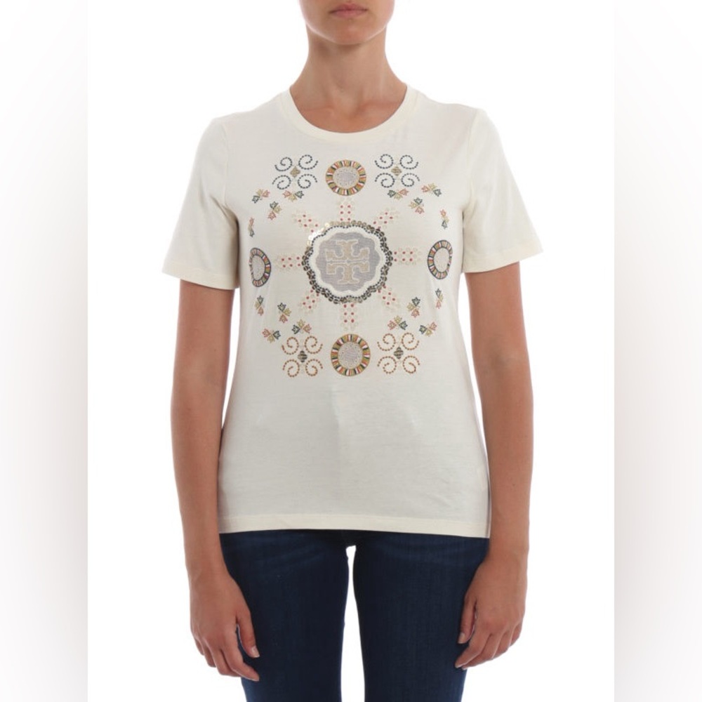 Tory Burch Cream Patterned Tee